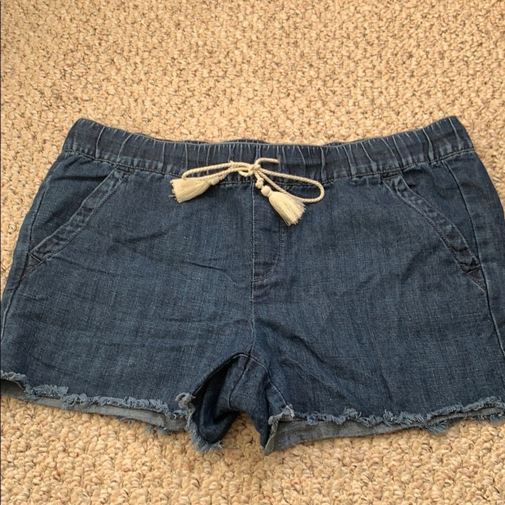 LOFT Denim Frayed Drawstring Shorts